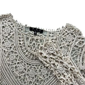 MAK Clothes Women’s S Cream Lace Crochet Knit Doily Long Sleeve Sheer Top MK7017